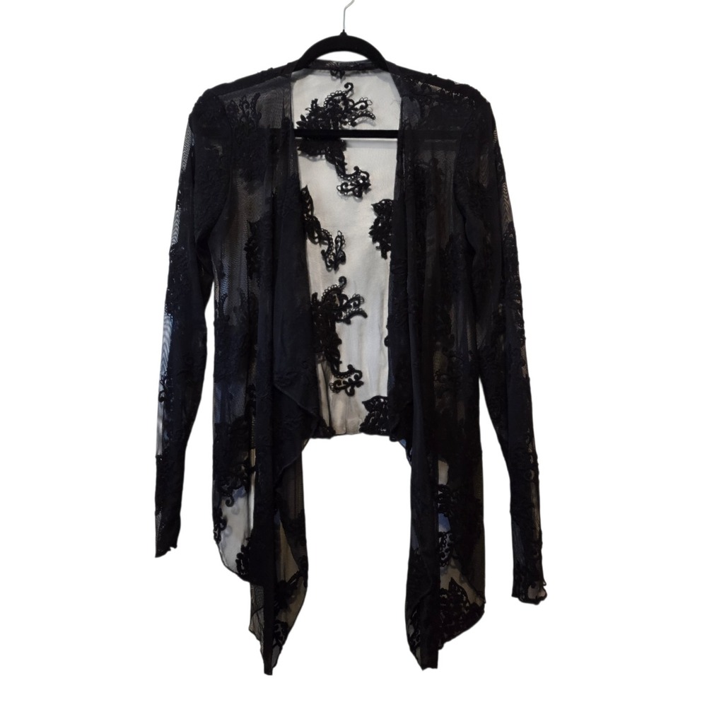 Sheer Embroidered Mesh Lace Kimono Open Cardigan Women's LG/XL Black‎ Whimsigoth